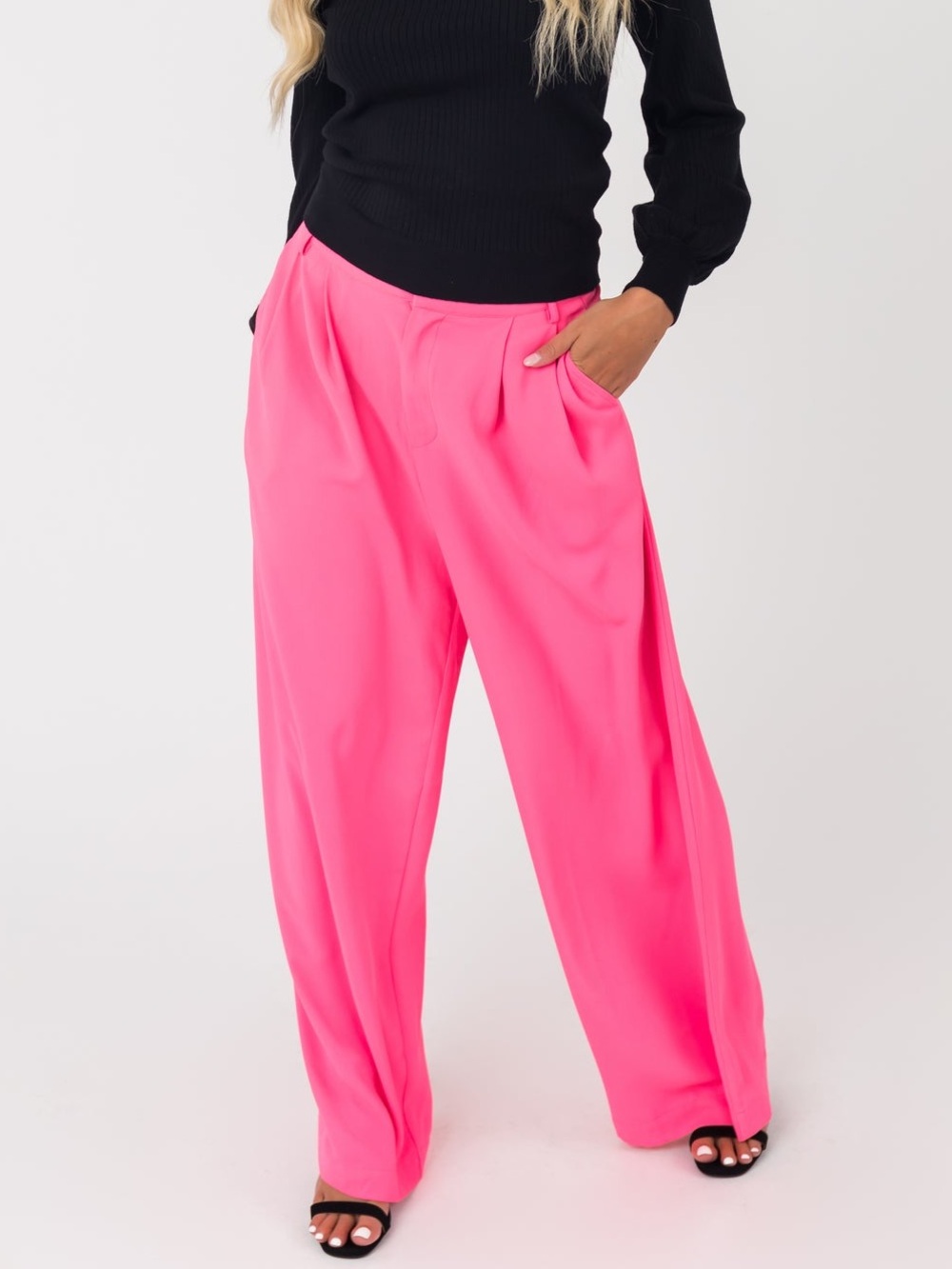 NWT Flying Tomato Neon pink  High Waisted Wide Leg Woven Pants size large